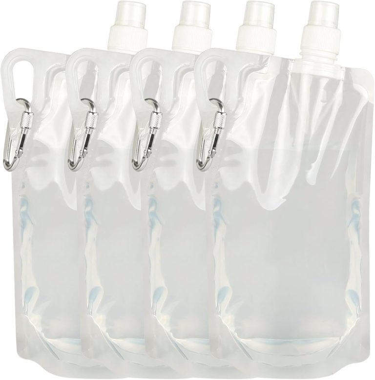 4 Pack Collapsible Water Bottles, Foldable Water Bottles for Traveling, Soft Water Bottle for Hiking, Running, Camping with 4 Loops