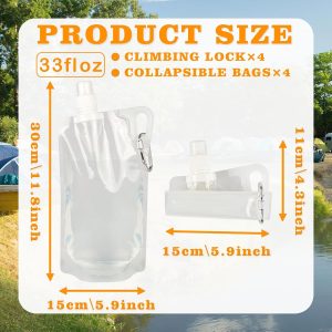 4 Pack Collapsible Water Bottles, Foldable Water Bottles for Traveling, Soft Water Bottle for Hiking, Running, Camping with 4 Loops