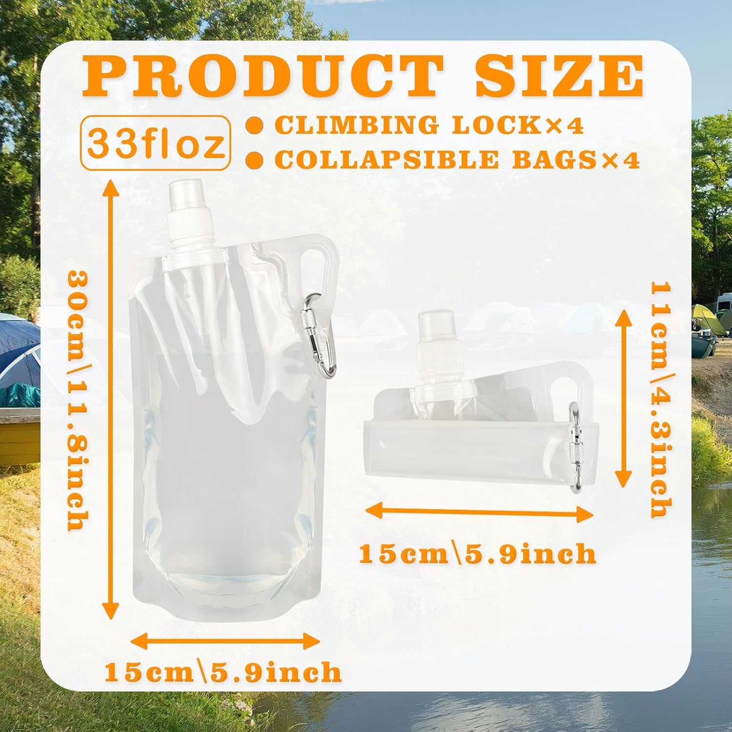 4 Pack Collapsible Water Bottles, Foldable Water Bottles for Traveling, Soft Water Bottle for Hiking, Running, Camping with 4 Loops