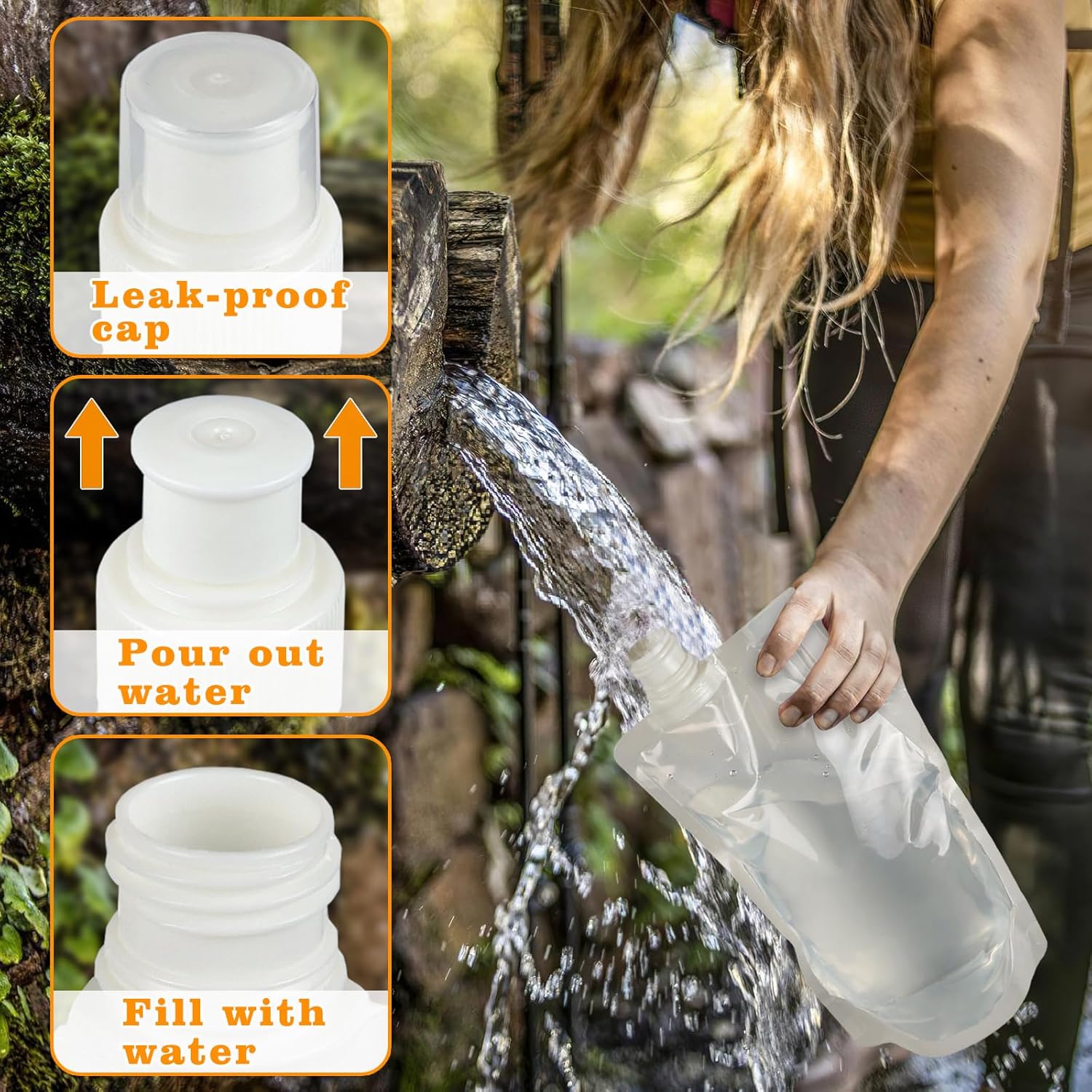 4 Pack Collapsible Water Bottles, Foldable Water Bottles for Traveling, Soft Water Bottle for Hiking, Running, Camping with 4 Loops - Image 3