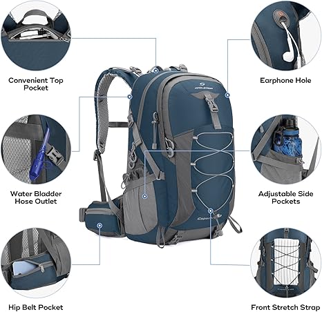 Maelstrom Hiking Backpack,Camping Backpack,40L Waterproof Hiking Daypack with Rain Cover,Lightweight Travel Backpack,Blue