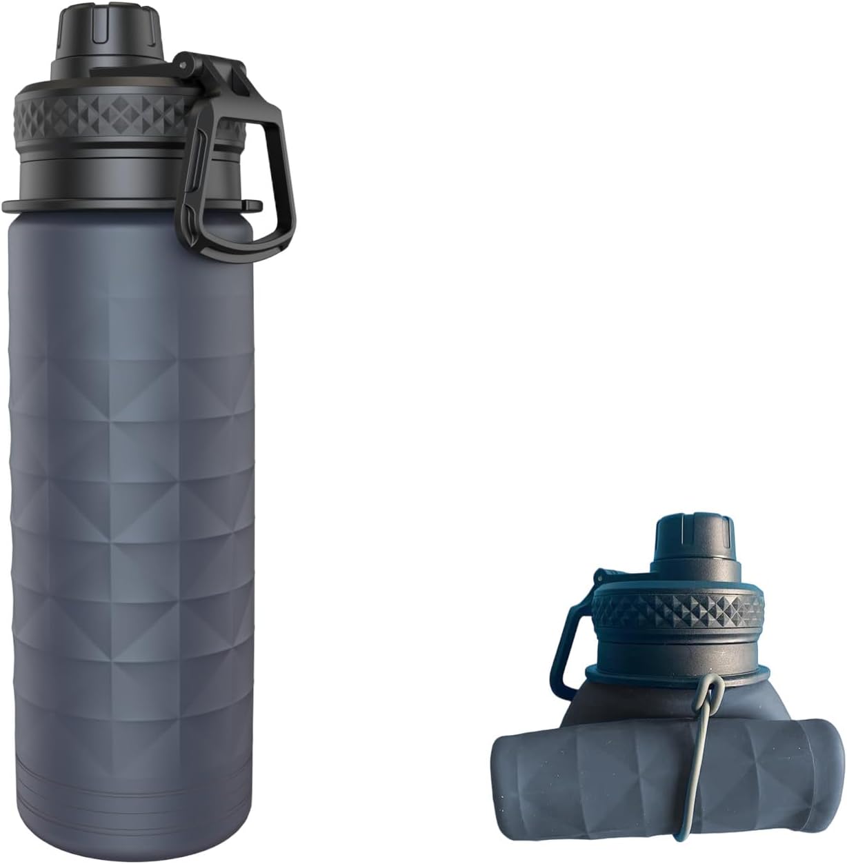 Collapsible Water Bottles, BPA Free 700ml/24oz Silicone Foldable Water Bottle, Portable Sport Water Bottle for Travel Camping Hiking Cycling Yoga Outdoor Adventures (Grey)