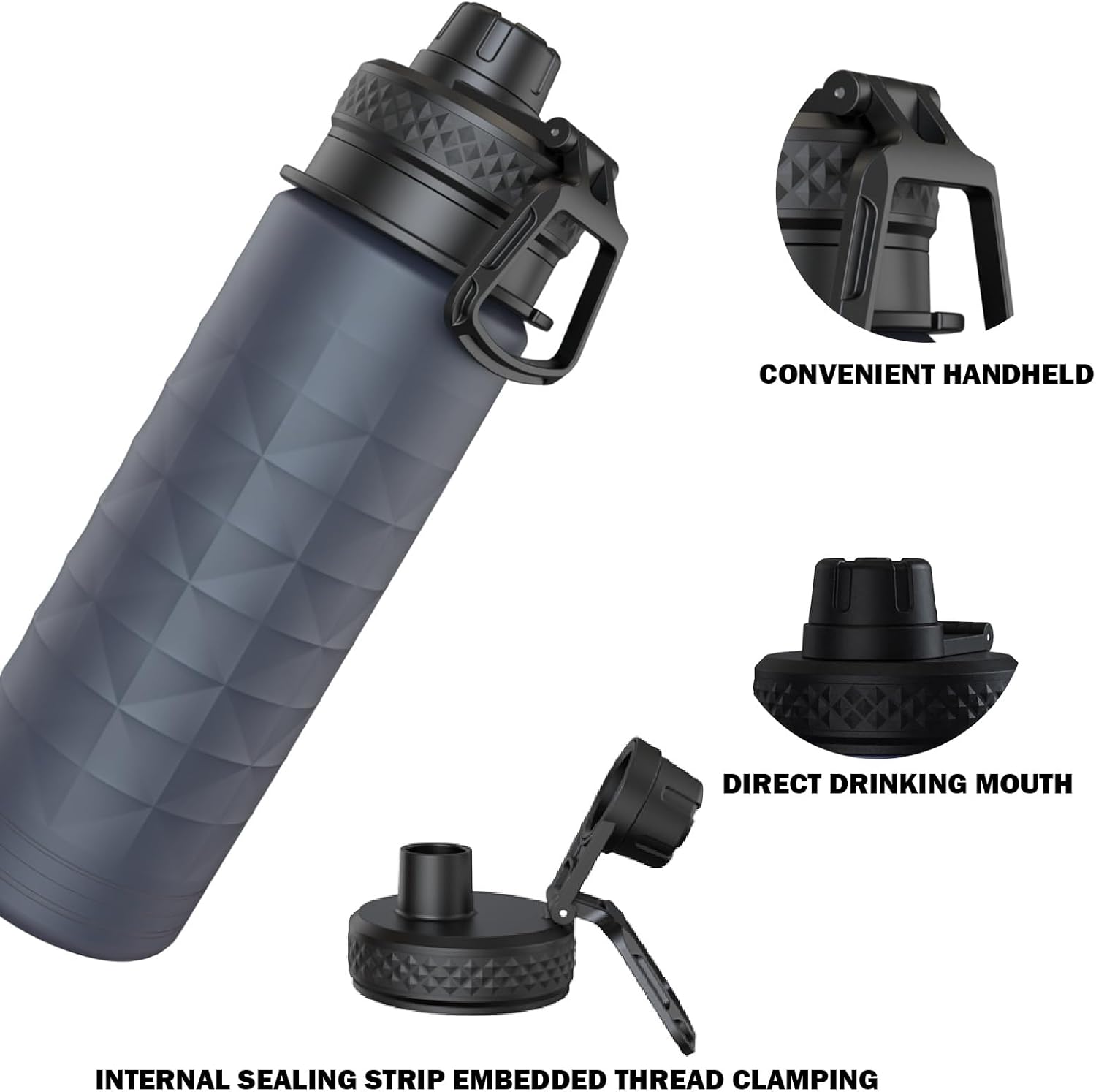 Collapsible Water Bottles, BPA Free 700ml/24oz Silicone Foldable Water Bottle, Portable Sport Water Bottle for Travel Camping Hiking Cycling Yoga Outdoor Adventures (Grey)