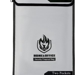 Upgraded Two Pockets Fireproof Document Bag (2000℉), andyer 15”x 11”Waterproof Fireproof Money Bag for Cash with Zipper, Important Document Storage Organizer for Valuables, Legal Documents Safe